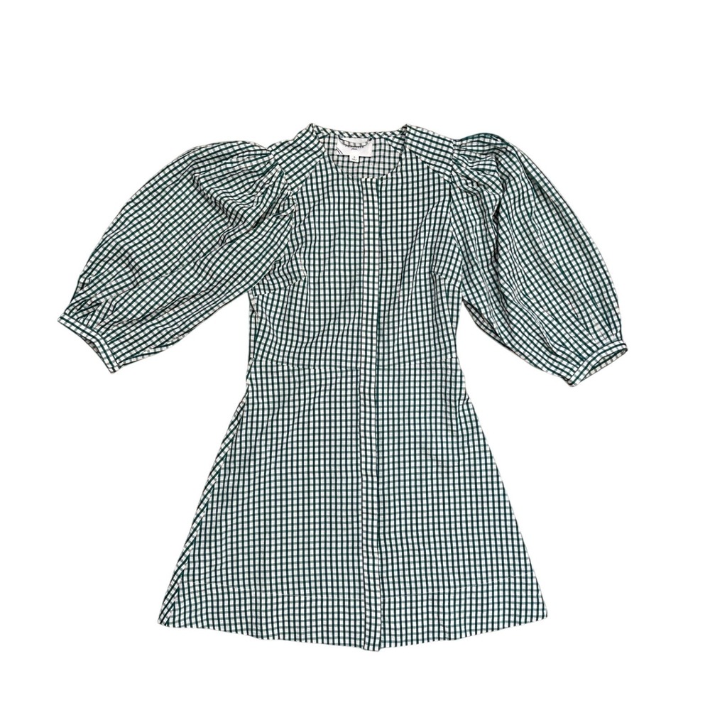 Pomander Place Green Gingham Puff Sleeve Mini Dress Small Preppy Cottage Prairie